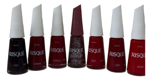 Kit 7 Esmaltes Vermelhos Risqué Com Dona Da Festa Glitter