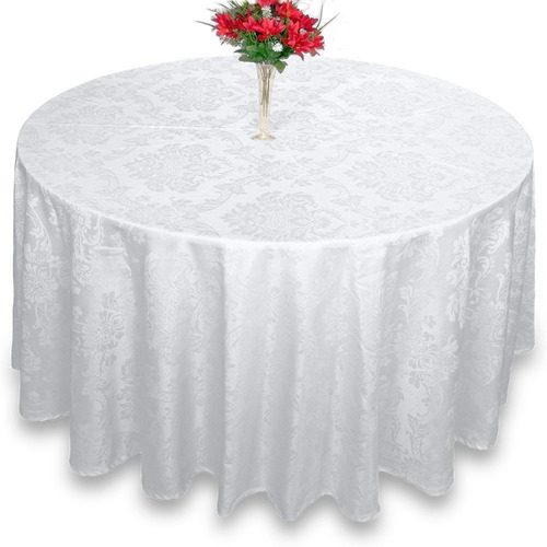 Toalha De Mesa Redonda Jacquard 8 Lugares Buffet Festa Cor Branco