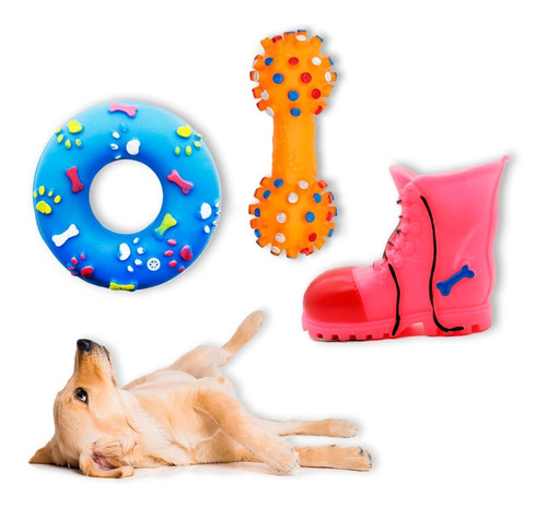 Imagem 1 de 6 de Kit Brinquedo Pet Borracha Leve Faz Barulho Distrai Diverti