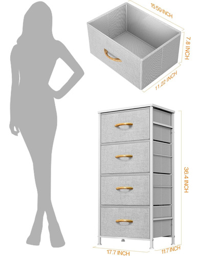 Cómoda Para Dormitorio, Cómoda De Tela Con 4 Cajones, Cómoda