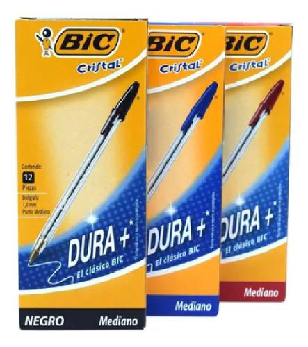 Lapiceros Bic Dura+ Medio 3 Cajas (1 Negra, 1 Azul Y 1 Roja)