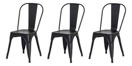 Kit 3 Cadeiras Tolix Iron Design Preto Fosco Aço Industrial
