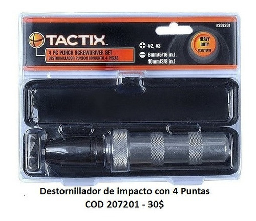 Destornillador De Impacto Con 4 Puntas Marca Tactix