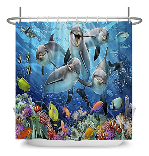 Cortinas De Ducha Submarinas Delfines Niños Tema Oceá...