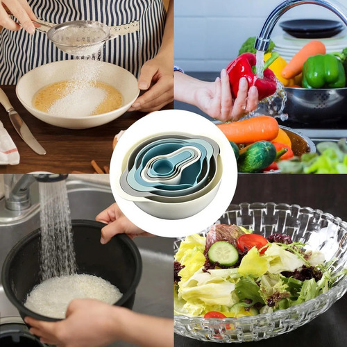 Cuencos Anidables Con Tazas Medidoras Colador De 8 Piezas