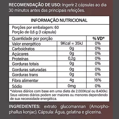 3 Glucomanan 600mg 3 Potes 360 Capsulas Sabor Sem Sabor