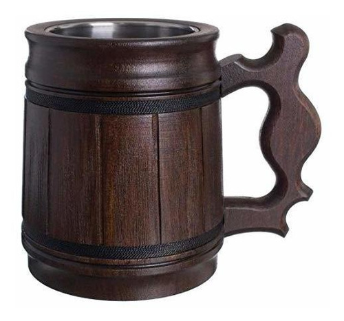 Handmade Beer Mug Oak Wood Stainless Steel Cup Box Natural 0