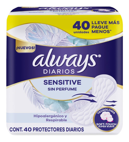 Protectores Diario X40 Sensitive Always Respirable