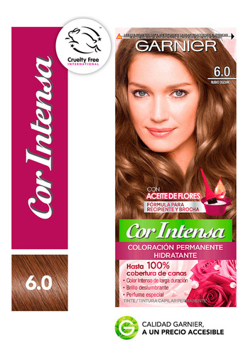 Kit Tintura, Oxidante Garnier  Cor intensa Kit Coloración Permnente Hidratante Garnier Cor Intensa tono 6.0 rubio oscuro 20Vol. para cabello