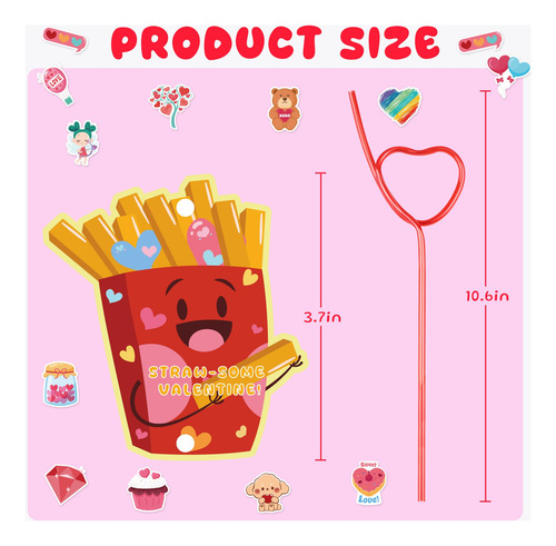 Juego De Pegatinas, Pajitas Y Tarjetas De San Valentín Para