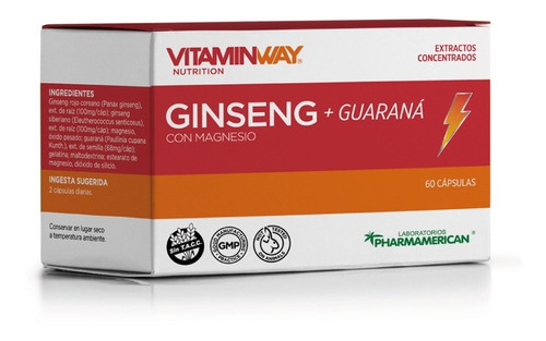 Imagen 1 de 1 de Ginseng + Guaraná - 60 Cápsulas Vitaminway - Energizante