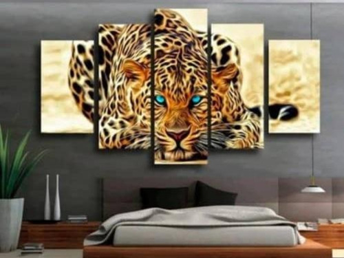 Cuadro Impreso En Lienzo Decorativo  Fotos Jaguar Azul