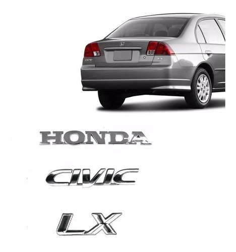 Kit Emblema Nome Honda + Civic + Lx Cromado