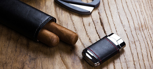 Estuche Para 2 Habanos En Cuero Negro Hecho A Mano Artesanal