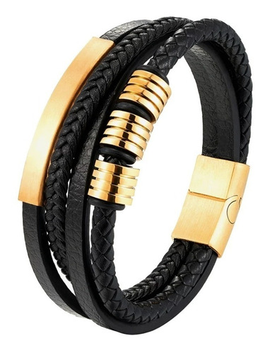 Brazalete Pulsera Manilla Hombre Cuero Trenzado Negro 3