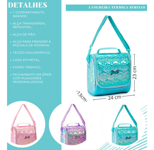 Mochila Escolar Lancheira E Estojo Menina Concha Sereia Cor Rosa