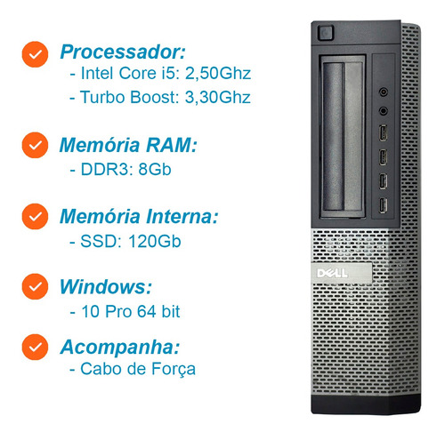 Pc Cpu Dell 790 Torre Core I5 2ª Geração 8gb Ssd 120gb - Usb