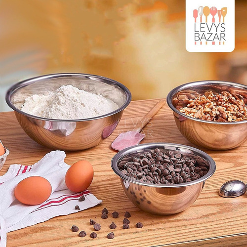 Imagen 7 de 9 de Set X3 Ensaladeras Bowls Acero Inoxidable Reforzado Cocina