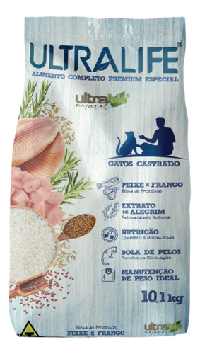 Ração Ultra Life Gato Adulto Castrado Peixe E Frango 10,1kg