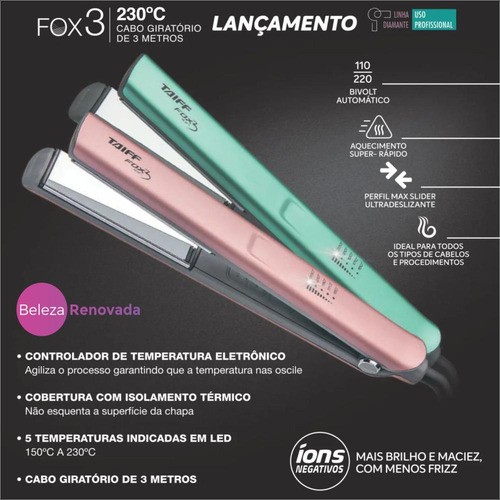 Prancha Taiff Fox Ion 3 Rosa Chapinha Com Display Digital
