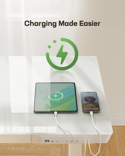 Escritorio De Pie De Cristal Ajustable Con Puertos Usb