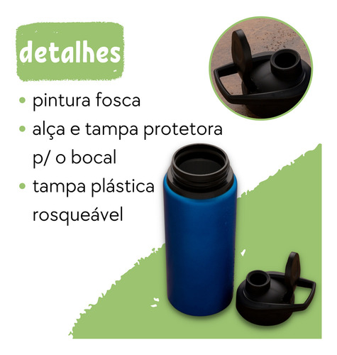 Squeeze 600ml Garrafa Alumínio Fitness Água Academia C/ Alça Cor Preto