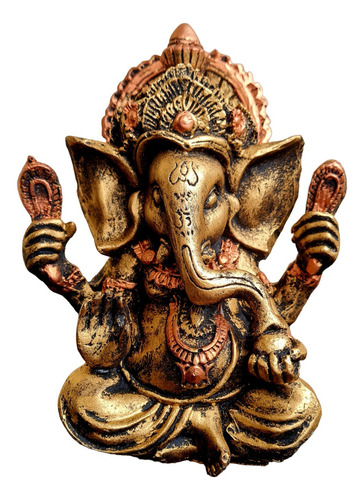 Estátua Ganesha Deus Sabedoria Sorte Resina 20cm ! Cor Ouro Velho / Bronze