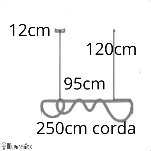 Lustre Pendente Corda Cordone 95cm Preto 20w 3.000k Biv
