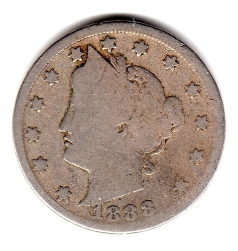 Moneda Estados Unidos Usa Liberty 5 Cents 1888 Año Raro