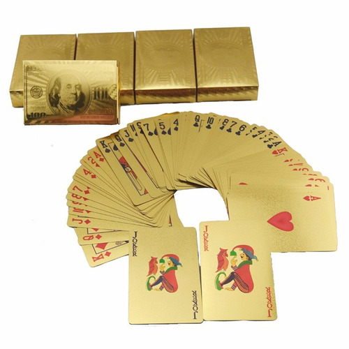 2 Baralho Dourado Naipes Folheado Cartas Poker Truco