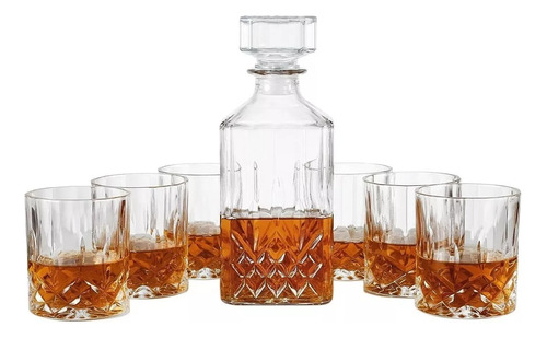 Set Licorera Decanter Whisky Hermético + 6 Vasos 230ml 