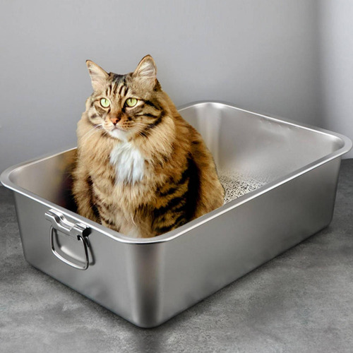 Caja De Arena Abierta De Acero Inoxidable Con Asas, Inodoro