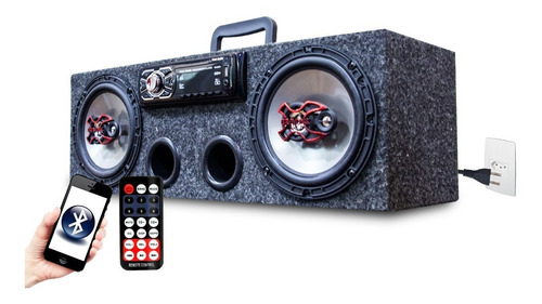 Caixa Residencial Radio Bluetooth + Par Falante 6 Bravox Cor Preto 110V 220V (Bivolt)