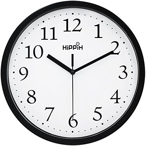 Hippih - Reloj De Pared Negro, Silencioso, Sin Tictac,