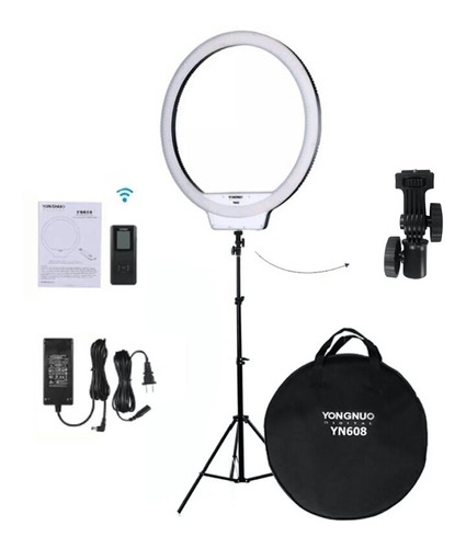 Ring Light Youngnuo Yn 608 +tripe 2 M + Suporte De Cel Brind Cor Da Luz Bicor Cor Da Estrutura Preto Voltagem Bivolt