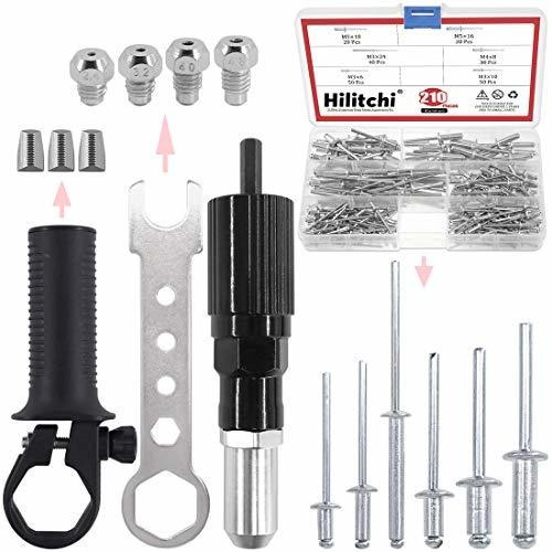 Hilitchi Professional Rivet Gun Adapter Kit With 210pcs M3 M