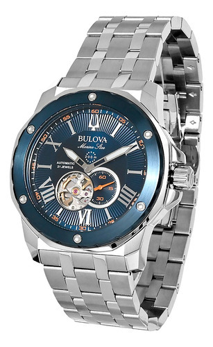 Relógio Bulova Masculino Aço Marine Star Automático 98a302 Cor da correia Prateado Cor do bisel Azul Cor do fundo Azul