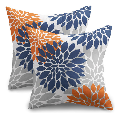 Juego De 2 Fundas De Almohada De Color Azul Marino Y Naranja
