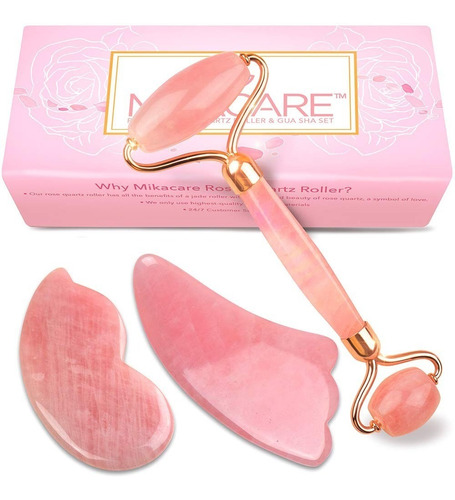 Rodillo De Jade Rodillo De Cuarzo Rosa Y Gua Sha 3 Piezas