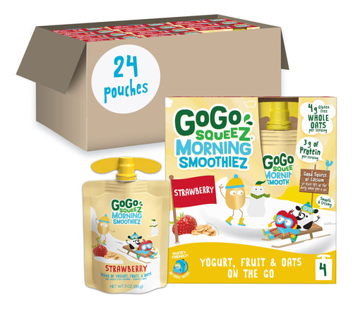 Gogo Squeez Morning Smoothiez, Fresa, 3 Onzas (24 Bolsas)  B