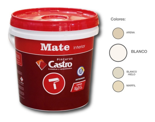 Pintura Mate Interior Blanco 3,6lt Cerámicas Castro