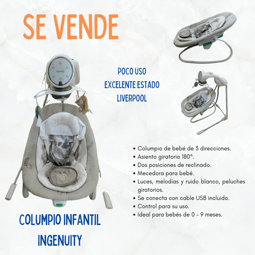 Columpio Para Bebé Ingenuity Inlighten Cradling Swing (Usado)