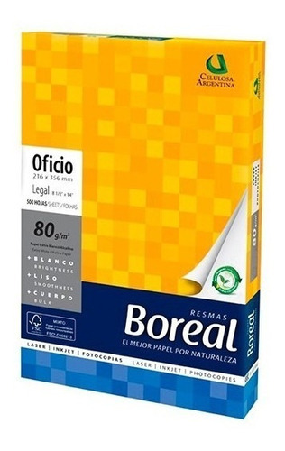 1 Resma Boreal Blanco 21.6x35.6 80 Grs