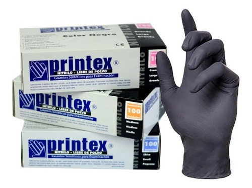 Guantes Nitrilo Negro Printex Reforzados Anmat X 100 Talle L