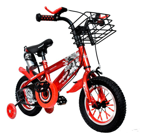 Winroad Bicicleta Aro 12  Con Ruedas De Apoyo Y Canasta Roja