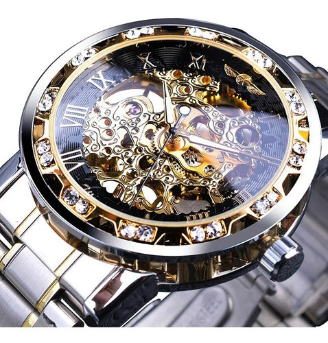 Reloj De Esqueleto Mecánico De Oro Transparente Masculino R