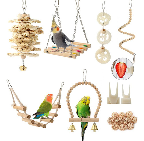 Parrot Toys Swing Hanging, 18 Piezas De Jaula Para Pajaros,