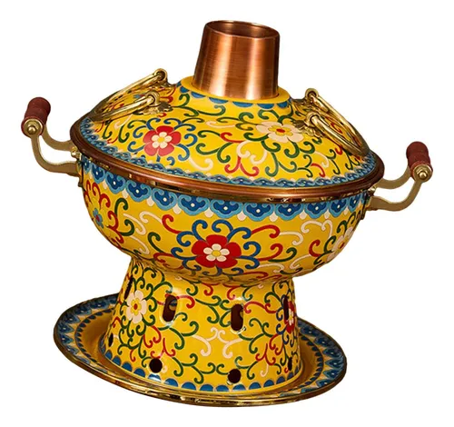 Cloisonne Hot Pot Cooking Pot Chafing Dish Kitchen Yellow
