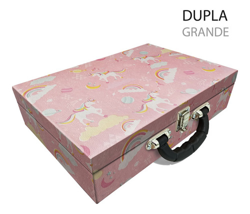 Imagem 2 de 3 de Estojo Maleta Porta Jóias Duplo Grande Unicórnio Rosa