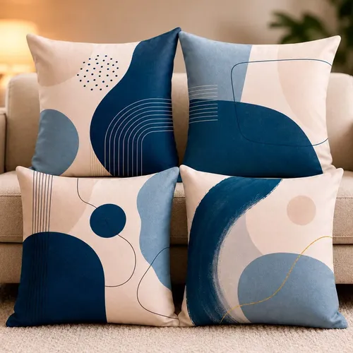 Kit 4 Capas De Almofada 40x40 Moderna Floral Sala De Estar Abstrata Azul
